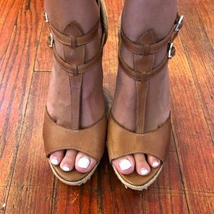 Sam Edelman Brown and Straw wedges